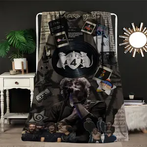 Basketball Flannel BlanketEl Cuarteto de Nos Band Throw Blanket - Large Music Collage Poster Design with Vintage Vinyl Records, Soft Flannel-like Polyester for Living Room, Bedroom, Camping -Christmas gifts