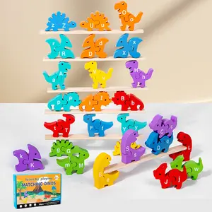 Montessori Dinosaur Toys Alphabet Learning - ABC Matching Games For Toddlers 3-5, 26Pcs Wooden Dinosaur Toys for Kids 3-6, Preschool Fine Motor Games, Children's Day For Boys Girls