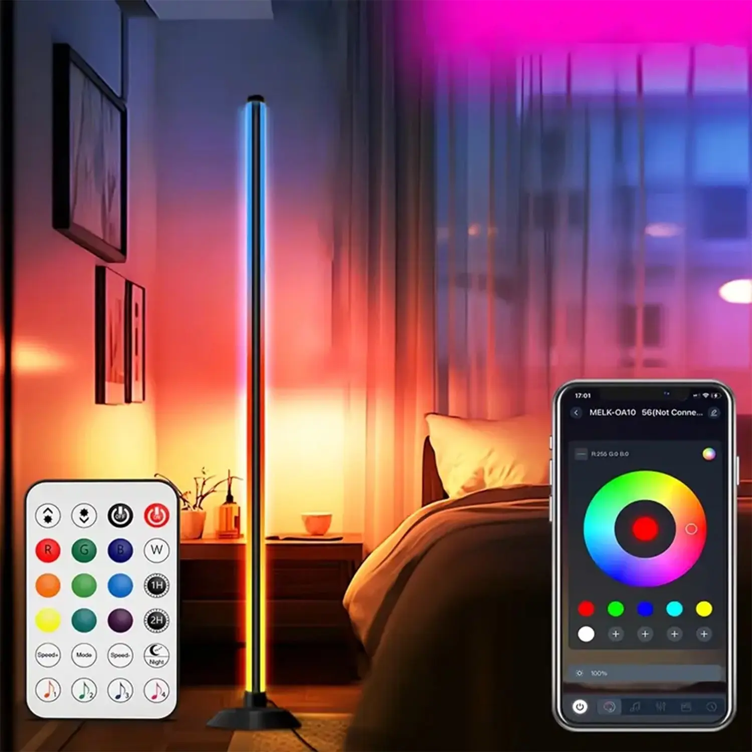 LED Colorful Corner Wall Lamp Bluetooth-compatible Living Room Floor Lamp Bedroom Ambiance Floor Lamp, Modern Decorative Lighting Fixture LED Standing Lamps, Ambient Decor Lighting Decorative Floor Lights