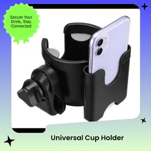 Universal Cup Holder for Bike Scooter Stroller All Purpose Beverage Phone Mount Secure Drinks Hands Free