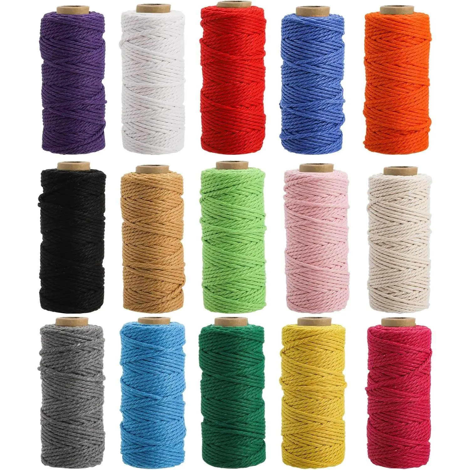 15 Rolls Macrame Cord, 2mm x 480 Yards  Cotton Twine String Cord, 3 Strand Twisted Soft Macrame Rope for Artworks, Wall Hanging,  Hangers, Crafts, Knitting, Wrapping String