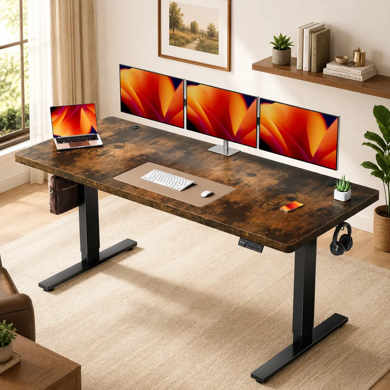 Electric Standing Desk, 60/63/71 Inch Height Adjustable Sit-Stand Desk with 1-Inch Thick Desktop, 3 Memory Presets, Cable Management and Desk Hooks