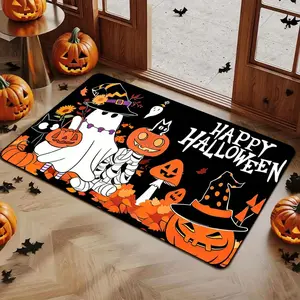 Door Mat Rug,Halloween Entrance Mat, Ghost Pumpkin Design, Non-Slip Low Profile, Kitchen Floor Mat, Party Decor, Home Decoration,Funny front door indoor and outdoor bathroom rugs  fall rug mat Carpet,Bohemian Boho Style Rug