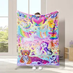 1pc Digital Print Cute Cheetah Unicorn Element Blanket, Lightweight Soft And Comfortable Flannel Throw, Suitable For Sofa, Bed, Office, Camping, Travel, Perfect Gift, All-Season Use