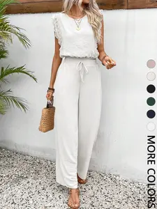 Two-piece Set Women's Solid Top & Wide Leg Pants Set, Casual Style Sleeveless Top & Trousers for Summer, Ladies Clothes for Daily Wear