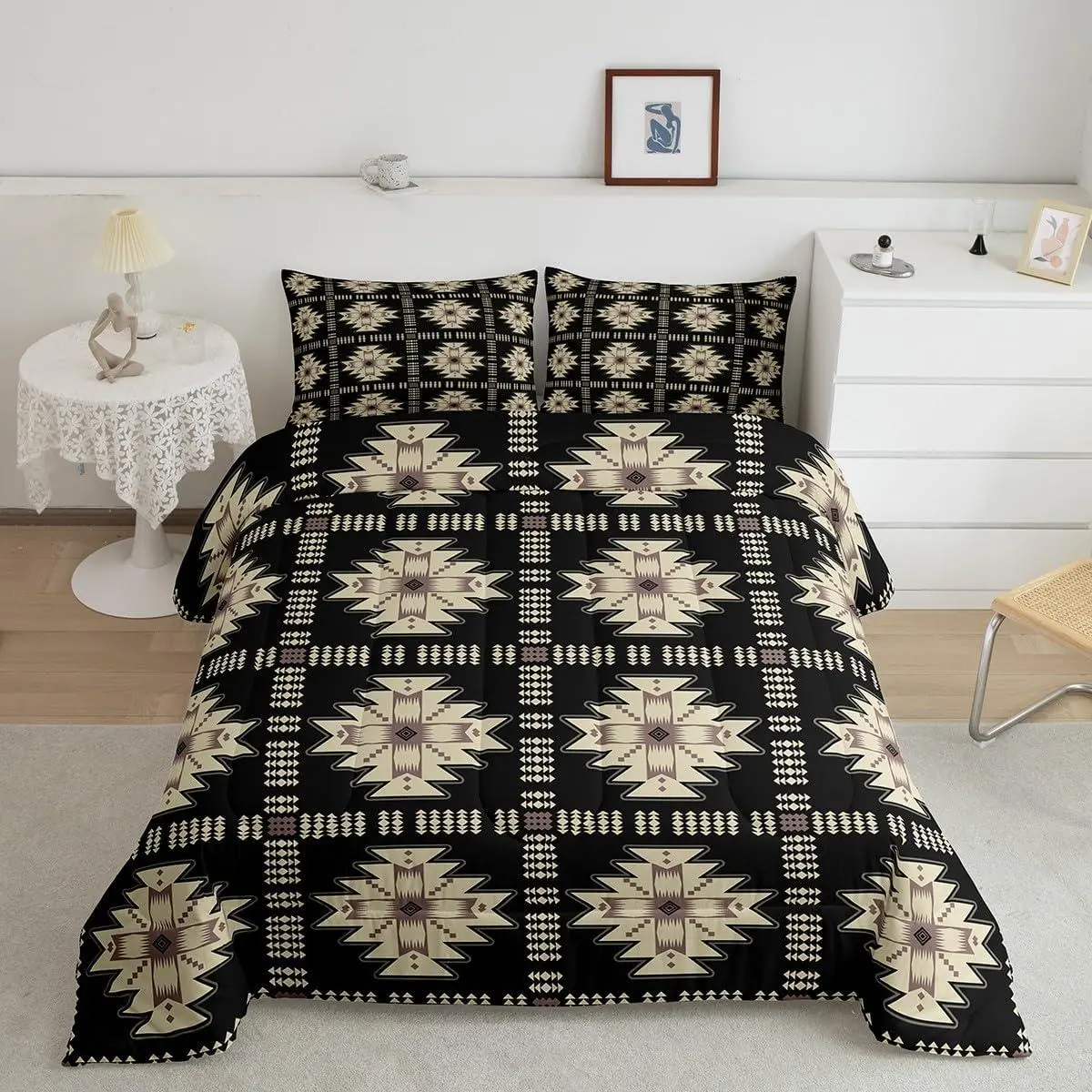 Aztec Bedding Set,Aztec Southwestern Printed Comforter Set Bohemian Comforter Cowboy Cowgirl Duvet Insert Microfiber Bed Set