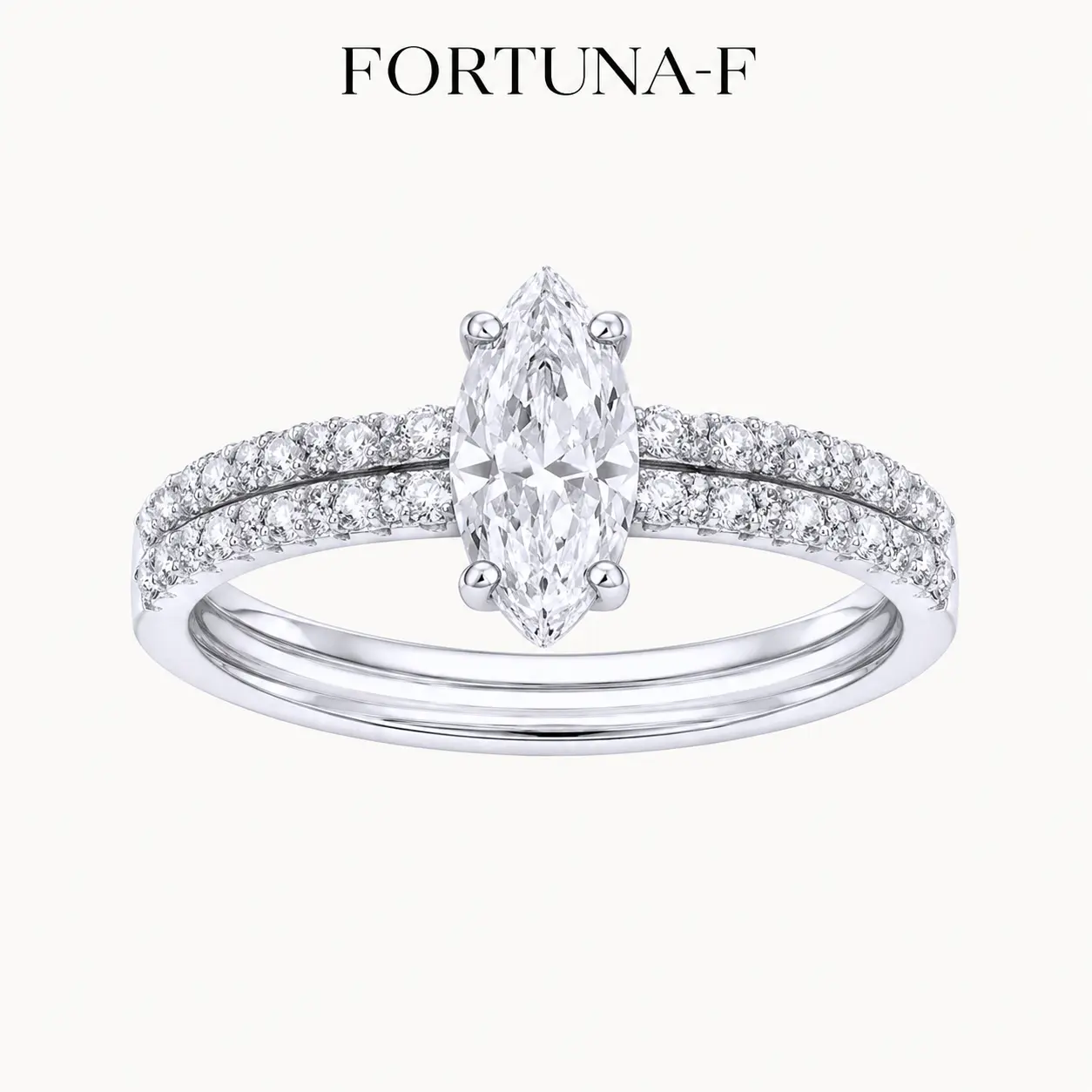 FORTUNA-F 3.20 CT Marquise Cut Moissanite Engagement Ring Set for Women, 2-Piece Bridal Set with Matching Pavé Wedding Band