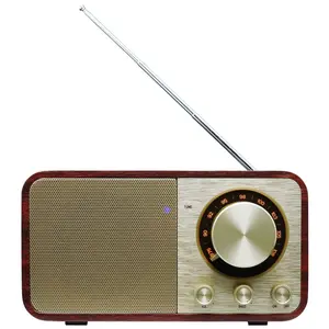 FM Radio with  Retro  Speaker  Radio with SD/USB Memory Music Player Function,  Streaming from Smartphone, Up to 10 Hours Playback (Walnut)
