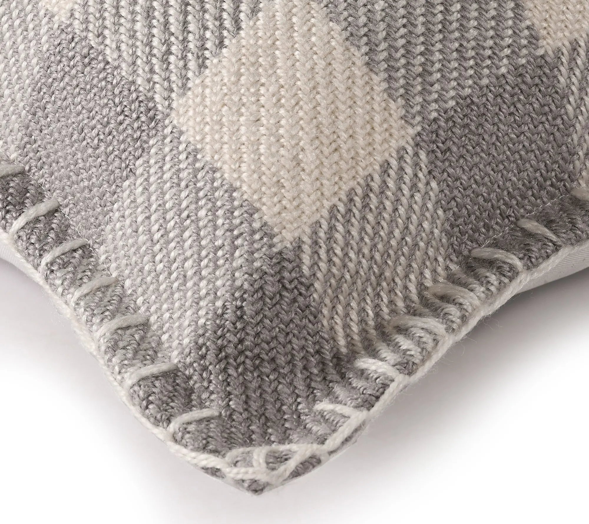 Ox Bay Gray/Ivory Plaid Transitional Polyester Pillow, 20"x20"