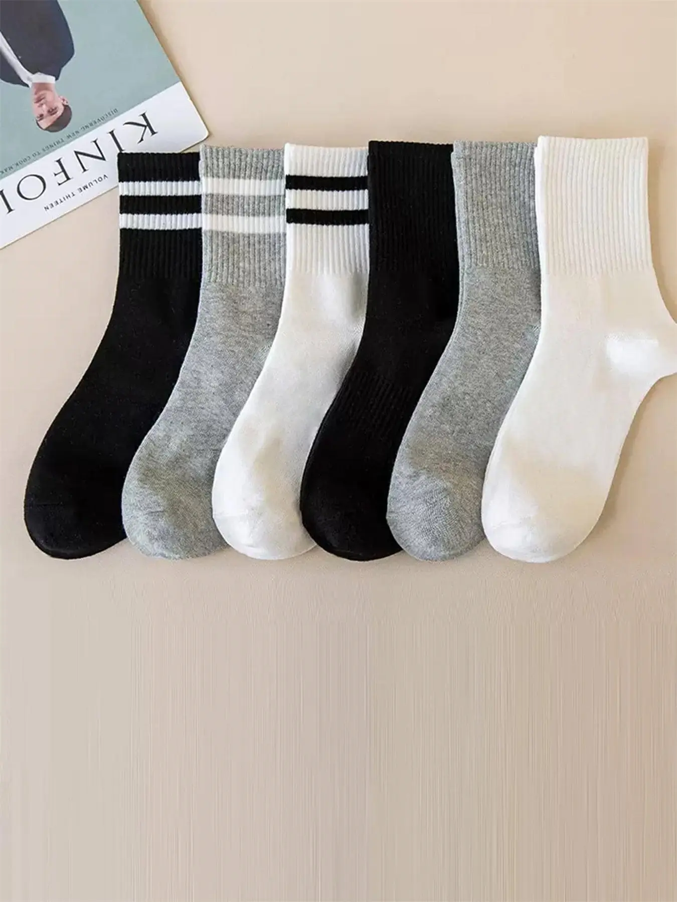 Striped Print Crew Socks, Mid-calf Socks, Athletic Running Socks, Multi-pack Mid Tube Socks, Basic Essential Knit Socks, Versatile Street Style Womenswear, Activewear