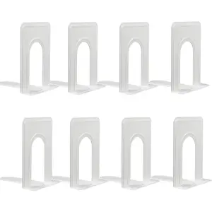 Metal Bookends for  Office, Book Shelf Holder  Decorative, Book Ends for Heavy Books/Movies/CDs, White 6.5 x 5 x 5.7 in, 4 Pair/ 8 count