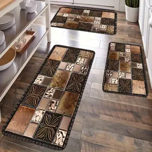 3pcs Vintage Floor Mat Suitable Bathroom - Soft Non-Slip Flannel, European Farmhouse, Hand Washable Low-Maintenance Mats kitchen carpet