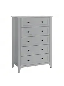 Grey 5 Drawer Dresser for Bedroom, Tall Dresser with Deep Drawers & Metal Knobs, Modern Wooden Chests of Drawers for Entryway,Hallway