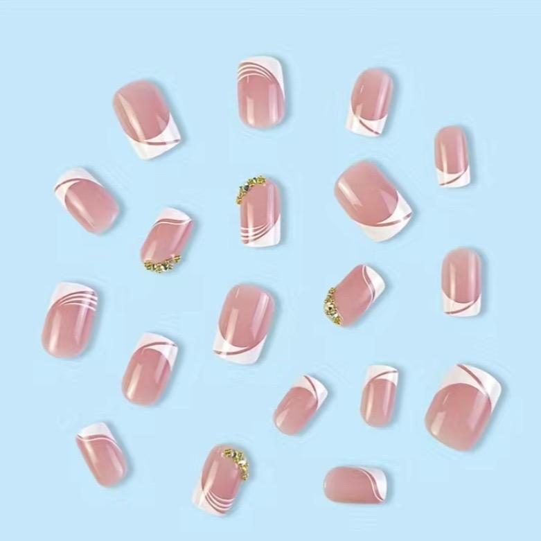 24 Pcs French Tip Press On Nails Short Square Fake Nails Nude Pink Glue On Nails With Rhinestones Designs Medium French Acrylic Nails White Nail Tip Artificial Nails For Women Nail Art Decorations Nail Care Nail Polish Polish Manicure Cutics Cosmetic