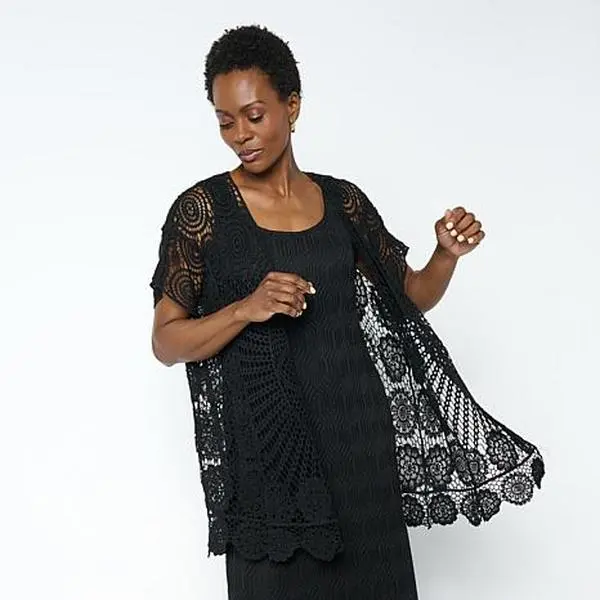 Nina Leonard Crochet Rectangle Cardigan