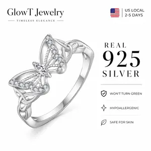 925 Sterling Silver Butterfly Ring, Openwork Filigree Design, Elegant Minimalist Jewelry for Daily Wear, Wedding, Party