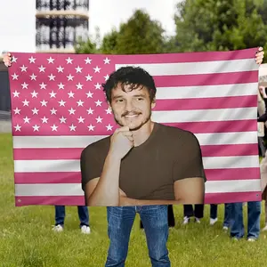 Pedro Pascal American Flag - Patriotic Pink and White Striped Design with Stars, 3x5 Feet, Durable, Perfect for Indoor/Outdoor Decoration, Music Poster or Gift, 35x 59inch |   Patriotic Design |   Durable, American Flag Decoration, Outdoor Flag, Pedro Pas