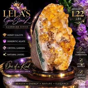 LELA'S GemStoneZ Guardian Series Honey Calcite Crystal Garden on Dendritic Agate Matrix 1.22 lbs Natural Layers Collector Specimen