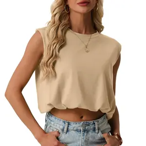 Lepunuo Womens Summer Tops Bubble Hem Tank Tops Sleeveless T Shirts Trendy Crew Neck Cotton Blouses Spring Outfit