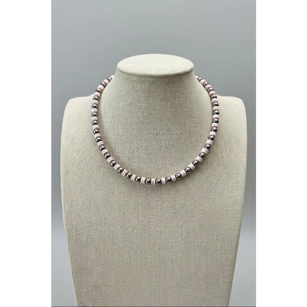 6mm Sterling Pearl & Pink Conch Choker — 14 inch (with 2 inch extender)