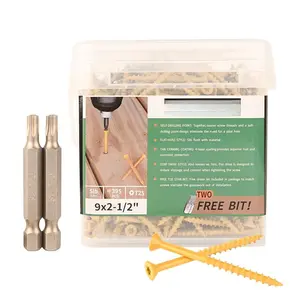 Deck Screws 2-1/2 Inch  Screws #9 x 2-1/2, 395 count, Rust Resistant Tan Exterior Structural Screws, Torx Drive Screws, Two T25 Bits, Brilliant Yellow Ruspert Coating Rust Proof