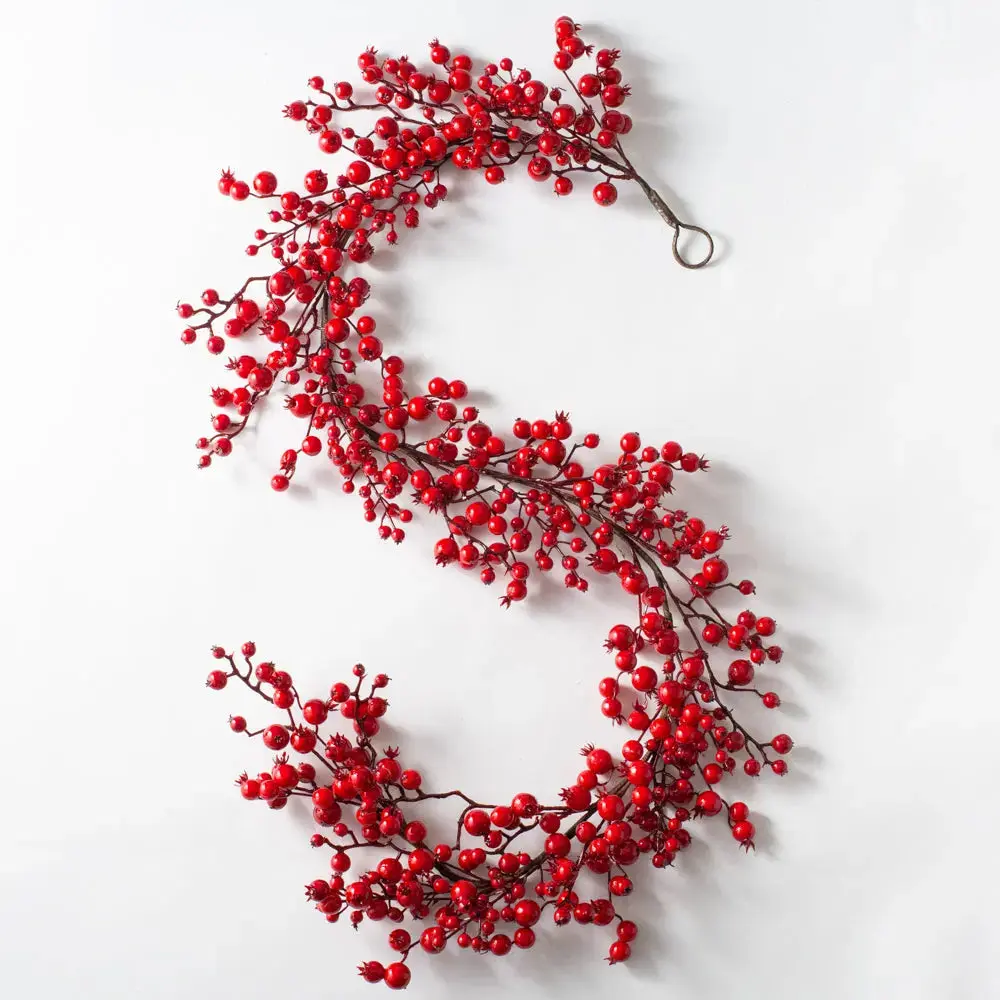 Berry Theme Floral Waterproof Christmas Mantle Garland - 20 ft, Multi-Size Various Lengths, Table Runner, Festive Home Decoration Supplies, 20 Foot