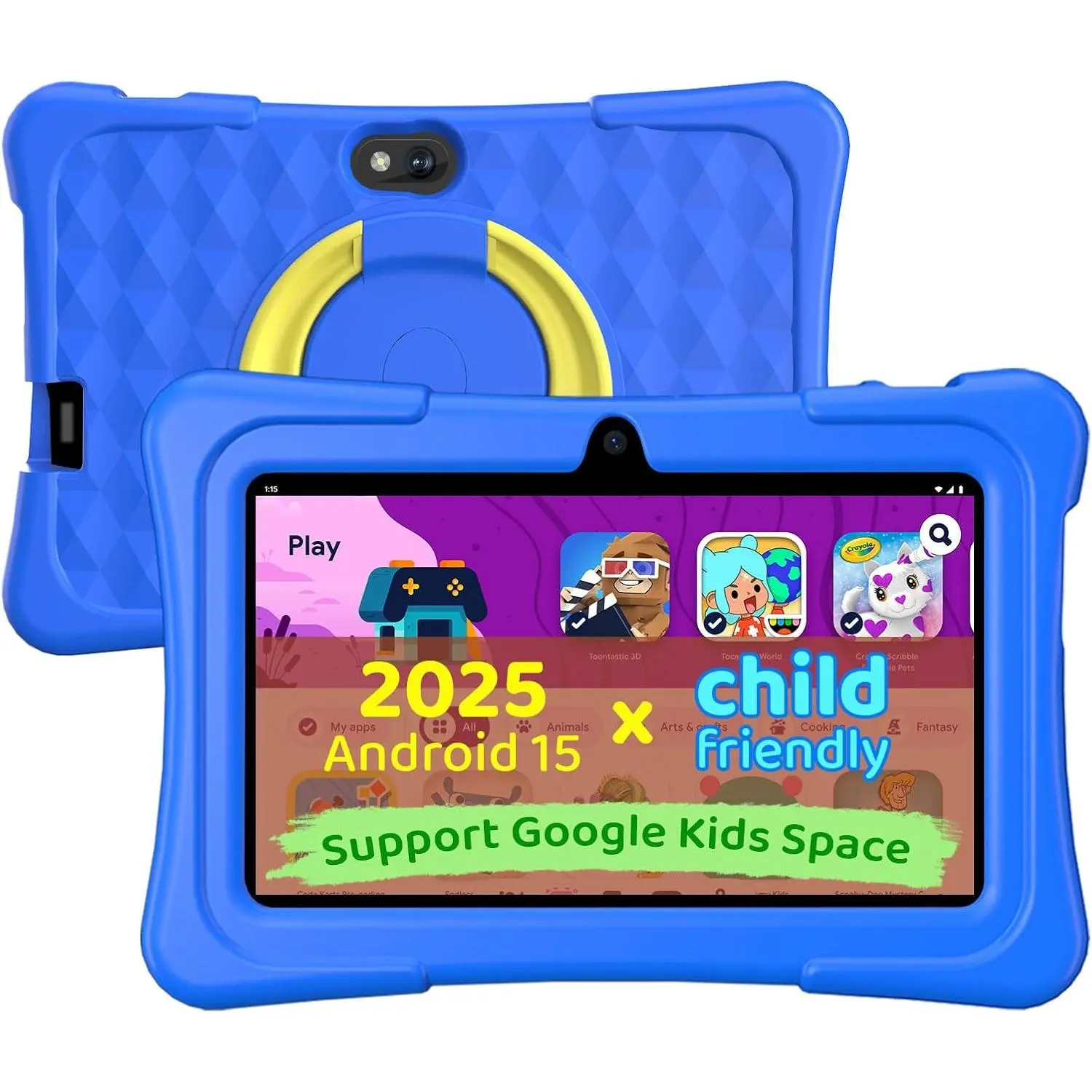 Tablet, 7 inch Android 15 Tablet for, 6GB+32GB 1TB Expand, Quad-Core Tablets with Shockproof Case, BT5.0, WiFi 5, Parental Control, Games, Dual Camera (Blue)