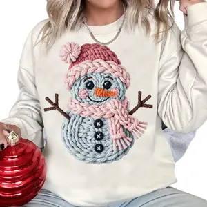 Faux Yarn Crochet Snowman Sweatshirt, Christmas Crochet Sweatshirt, Christmas Shirt