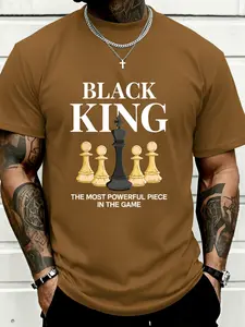 Large Size Men's King Chess T-Shirt, Round Neck Short Sleeve Casual T-Shirt, Fashion Loose-Fitting, All Seasons Print Top