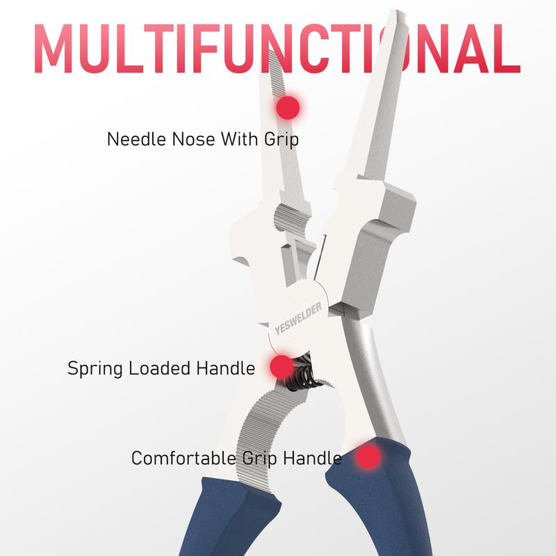 YESWELDER Professional 8" MIG Welding Pliers | Anti-Rust Carbon Steel Long Nose MIG Wire Cutting Pliers with Anti-Slip Handle