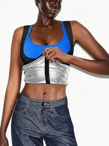 Women's Sporty Fitted Sauna Suit, Shaper Vest & Waist Trainer Design, Ideal for All-Season Workouts, Plain Style with Zip Closure, Athletic Fashion Activewear
