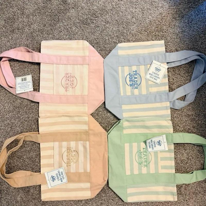 Trader Joe’s Striped Canvas Tote Bag - Cute Versatile Reusable Handbag, Lightweight Portable Daily Shopping Accessory, 4 Pastel Color Options (Trader Joes Bag)