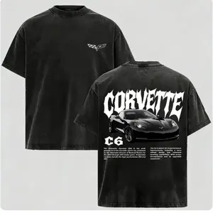 Men's Vintage Washed Corvette C6 Graphic Tee, Oversized 100% Cotton Crewneck Casual Fabric Top, Unisex Racing Car Merch, Gifts for Him