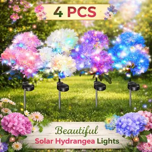 EVEDIOR 2 pieces of solar floral decorations, a gift for mom, solar flower lights with 3 blooming hydrangea flowers, outdoor waterproof solar lights, suitable for courtyard, porch, patio, backyard, pathway and gardening decorationIndependence Day.