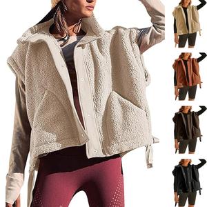 Yeokou Women's Fuzzy Soft Minimalist Basic Adjustable Boxy Fleece Vest - Casual Fashionable Jacket Tops, Sleeveless Button-Down Sherpa-Lined Warm Outerwear with Pockets for Autumn