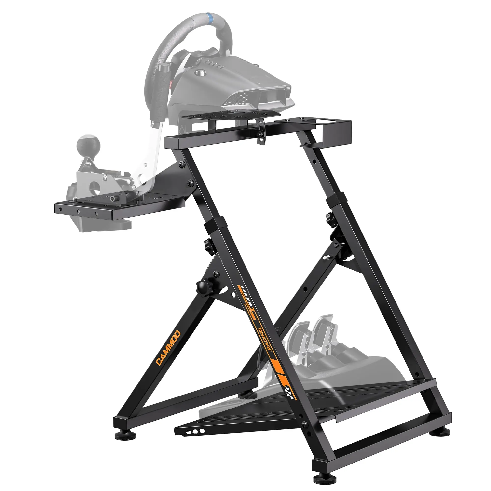 CAMMOO High Compatible Racing Wheel Stand Fits Handbrake, with Cup Holder | 31 Holes Wheel Panel, 26 Holes Shifter Panel, Foldable Sim Steering Racing Stand with Dual Anti-Slip, Wide Height Adjustment