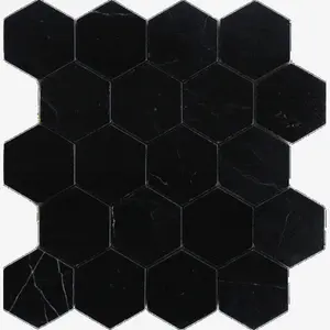Nero Marquina 3″ Hexagon Polished/Honed Marble Mosaic Sample
