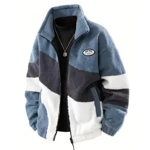 Men's black white grey beige plaid fleece jacket, full zipper closure, stand collar & full zipper front pockets - warm winter ski snowboard outdoor activity jacket - hand wash only - do not dry clean Coats Menswear(Sheets)