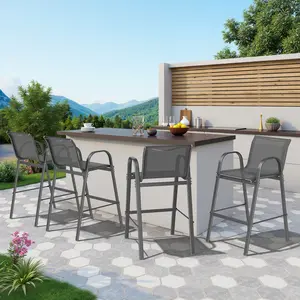 Outdoor Bar Stool Set of 4, Patio Bar Chairs with High Back and Metal Armrest, All Weather Textilene Tall Outdoor Bar Height Chairs for Balcony, Porch, Garden