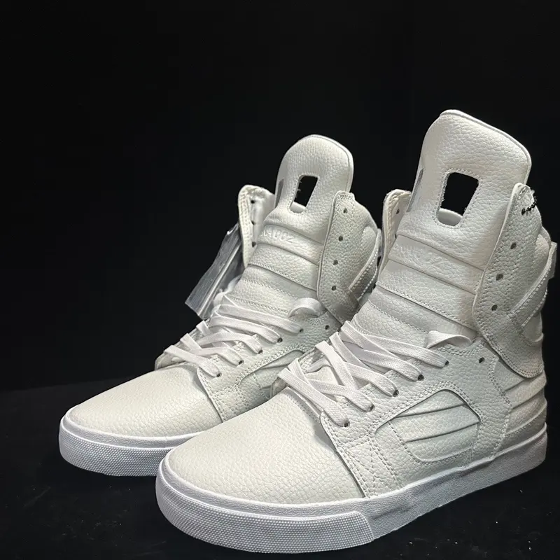 Supra Skytop II 2nd Gen Men's Ultra High Top Leather Sneakers - All White Litchi Grain Streetwear