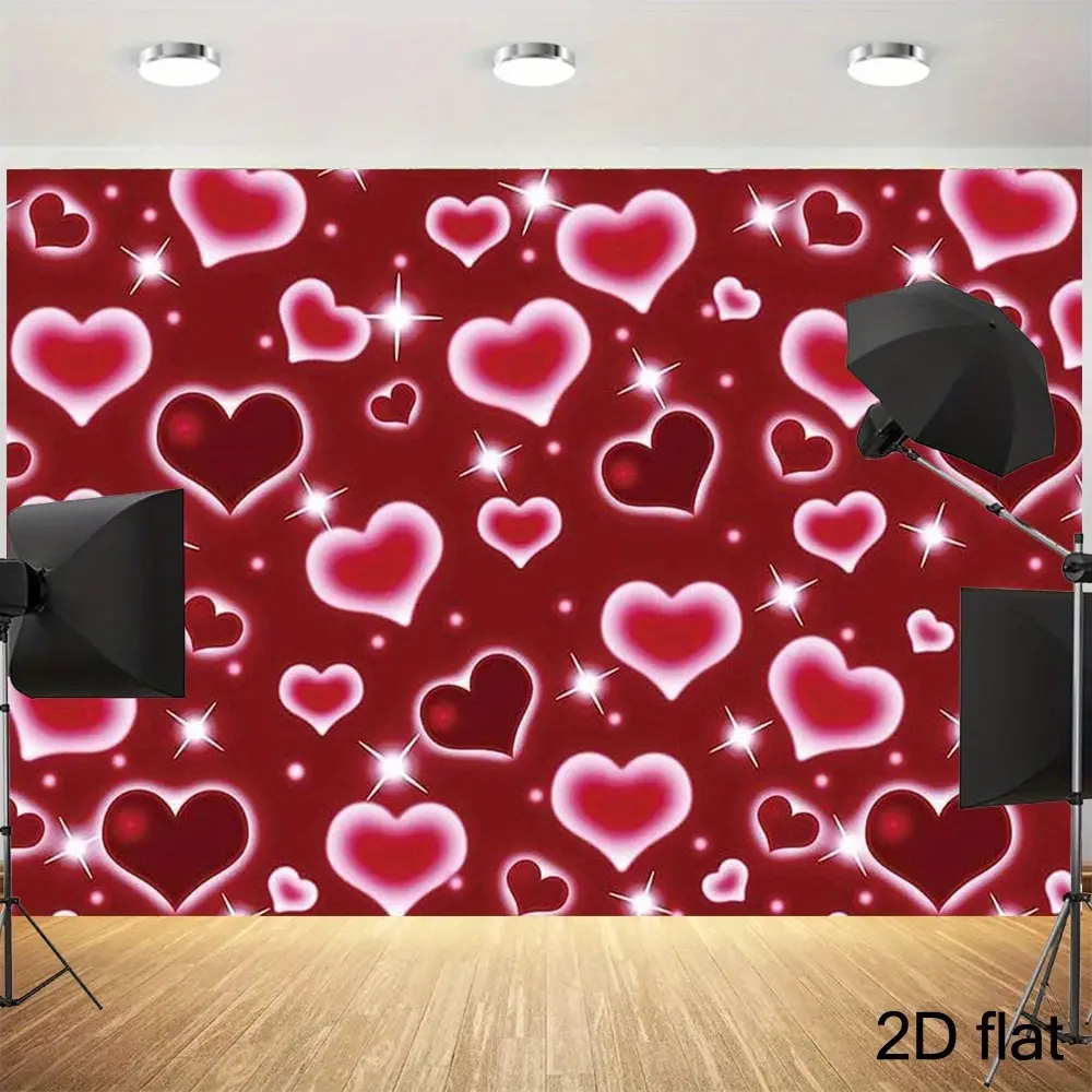 Retro Vintage 90s 2D Red Heart Print Synthetic Polyester Tapestry - Home Decor, Photobooth Arch Backdrop, Machine Washable, Valentine’s Day Romantic Gift for French Country Figure-Focused Spaces