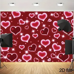 2D Plane Retro 90s Red Heart Background Fabric - Polyester Fiber, Romantic Valentine's Day and Mother's Day Party Banner, 2000s Photography Background, Suitable for Women, Men, Girls, Studio Gifts, Romantic Event Decorations, Retro Heart Theme