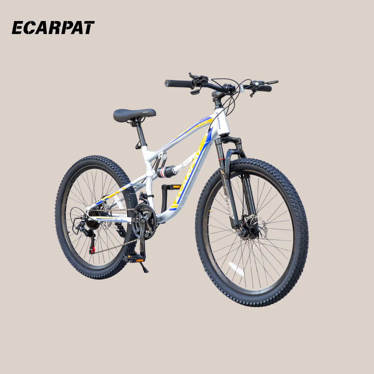 Ecarpat 24/26-inch mountain bike with full shock-absorbing system, steel frame with dual disc brakes, suitable for outdoor cycling, commuting, urban transportation and for children and teenagers to use as mountain bikes