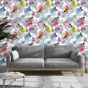 1 piece of minimalist skull print wallpaper for bedroom, living room, kitchen, bathroom wall, cabinet renovation, home decoration wallpaper