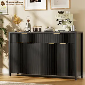Aowos Modern Fluted Sideboard, Sideboard Cabinet, Wooden Dresser for Bedroom with 2 Wide Drawers, Entryway Table, 55" Buffet Cabinet with 2 Adjustable Shelves, Storage Cabinet for Dining Room, Entryway, Kitchen
