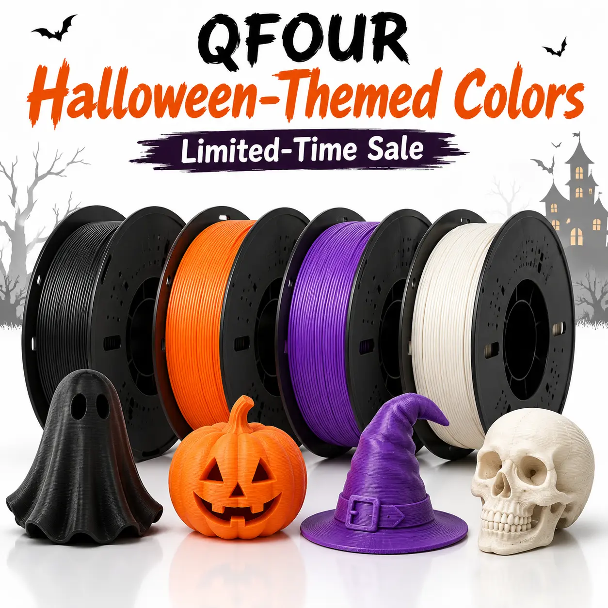 QFOUR 1KG PLA+ Filament 1.75mm, Halloween-Themed Colors, Limited-Time Sale, ±0.02mm Accuracy, Smooth Feeding, Strong Layer Bonding for FDM 3D Printers