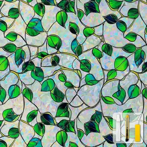 Window Privacy Film Stained Glass Decorative Static Clings Rainbow Window Tint for Home Room Decor Bathroom Door Car Stickers with Iridescent Effect, Removable(Blue & Green pothos Botanical)