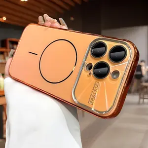 【 iPhone17 case 】Orange plating laser AG matte magnetic Phone case iphone17 Pro Max 16 for iPhone case silicone soft shell TPU shockproof