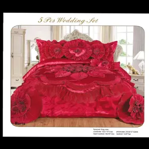 King Size Bed Set 6 Piece Pink Bedroom Accessories with Ruffled Design and Multiple Color Options