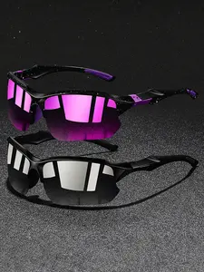 2pairs of unisex semi-frame sports sunglasses, available in multiple colors. Equipped with UV400 lenses for UV protection, suitable for various outdoor activities, combining fashionable design with practicality and aesthetics. Outdoor Sports Eyewear
